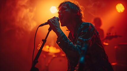 metal rock singer, music band , concert, rocker,Rock band electrifying concert stage with music, lights, and energetic performance