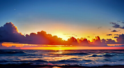 海　朝焼け、夕焼け、夜明け、日の出