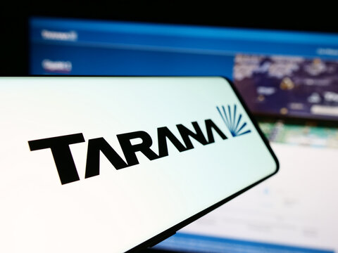 Stuttgart, Germany - 03-28-2024: Cellphone with logo of American telecommunications company Tarana Wireless Inc. in front of website. Focus on center-left of phone display.