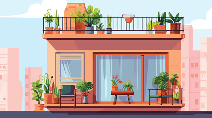 Plant garden on urban home balcony cartoon vector.