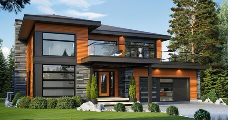 3d rendering of modern and minimalist house