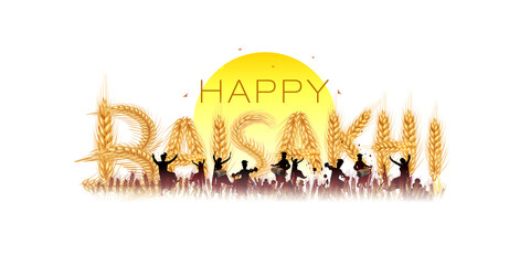 isolated illustration of Happy Baisakhi text. Punjabi sikh traditional festival.