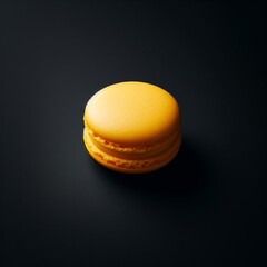 Sweet yellow color macaron isolated on black background.  french pink  sweet maroon at the dark background