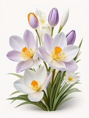 Fototapeta premium 3d wild flowers, leaves, nature, soft colors, freshness, pastel tones on white background 