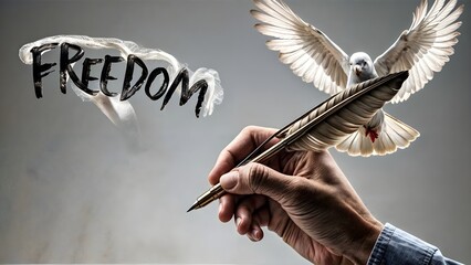 Hand Writing with Feather Pen, Symbolizing Press Freedom and Journalism