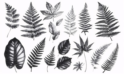 Botanical Illustration A Collection of Foliage and Ferns Generative AI