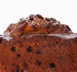 bread with raisins and walnuts isolated on white