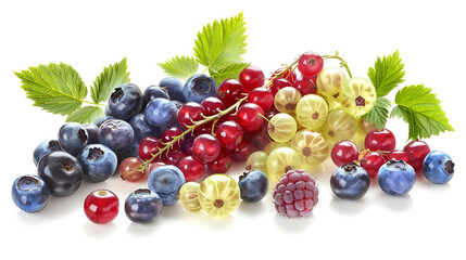  healthy and useful berries and fruits isolated on white background. Bright assortment healthy productsberri ,collection of fresh berries isolated on white background,black and red currants on a white