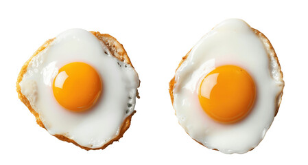top view of two fried eggs isolated on transparent background