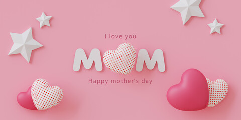 A pink background with stars and hearts. The words "I love you mom" are written in the middle
