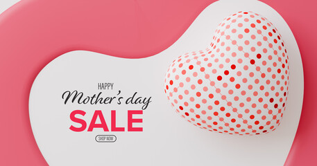 A pink and white heart with red polka dots is on a white background. The image is titled "Happy Mother's Day Sale" and is advertising a sale on Mother's Day