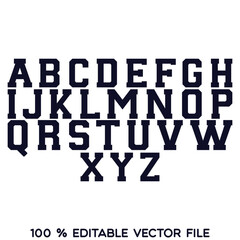 Classic college font. Vintage sport font in american style for football, baseball or basketball logos and t-shirt. Athletic department typeface, varsity style font. Vector