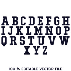 Classic college font. Vintage sport font in american style for football, baseball or basketball logos and t-shirt. Athletic department typeface, varsity style font. Vector