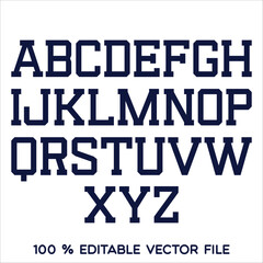 Classic college font. Vintage sport font in american style for football, baseball or basketball logos and t-shirt. Athletic department typeface, varsity style font. Vector