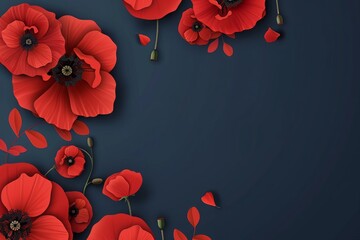 9 may, National celebration of victory day in Russia. Remembrance Day background with poppy flowers and text 