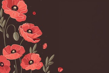 9 may, National celebration of victory day in Russia. Remembrance Day background with poppy flowers and text "Lest we forget". Red flower for Remembrance Day poster template. 