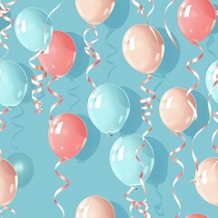 A blue background with pink and blue balloons