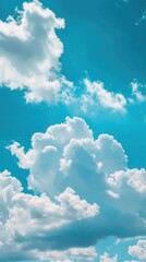 Vibrant Blue Sky Adorned with Fluffy White Clouds