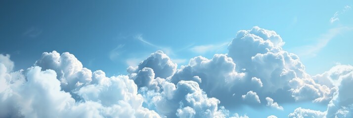Vibrant Blue Sky Adorned with Fluffy White Clouds