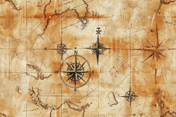 A map with a compass on it