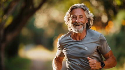 Smiling Mature Man Jogging Outdoors
