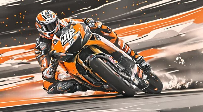 illustration of riding and race of a big bike in the circuit, the rider riding motorsport in the circuit, concept art of motorsport	