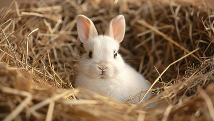 The Curious White Bunny in the Hay Generative AI