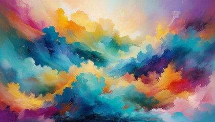 A digital painting that captures the essence of an ethereal dreamscape with soft, blending colors resembling a vibrant, abstract cloud formation. AI Generation - obrazy, fototapety, plakaty