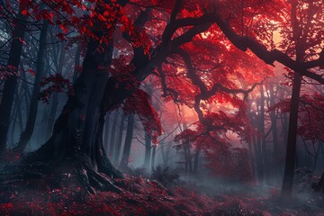 Mystical Forest A Red Autumn Encounter Generative AI