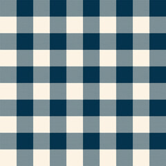 Seamless pixel and checkered patterns in dark blue and beige for textile design. Gingham pattern with a square-shaped graphic background for a fabric print. Vector illustration.