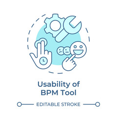 BPM tool usability soft blue concept icon. User experience, customer service. Productivity improve. Round shape line illustration. Abstract idea. Graphic design. Easy to use in infographic, article