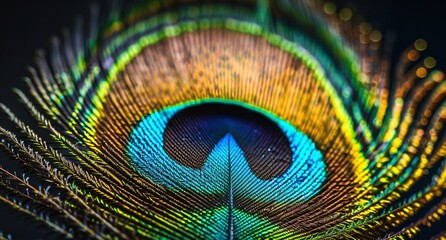 Naklejka premium Vivid Peacock Feather A Close-up View of Nature's Spectacle Generative AI
