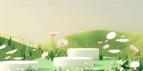 Spring product podium with plant. Minimalistic modern banner - 781877990