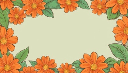 Radiate warmth with our hand-drawn orange floral frame illustration. A blank canvas invites your text or photo, adding a cozy touch to your design