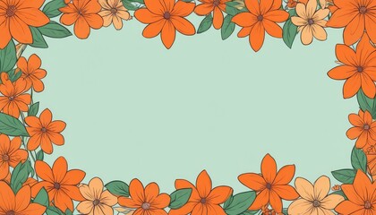 Radiate warmth with our hand-drawn orange floral frame illustration. A blank canvas invites your text or photo, adding a cozy touch to your design