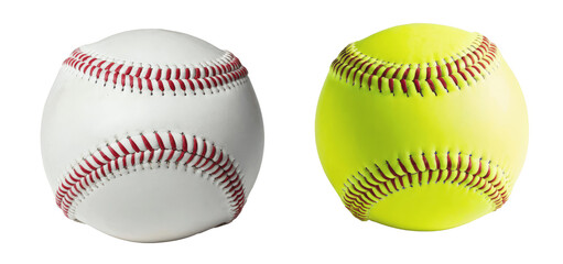 green and white baseball softball balls isolated on transparent background
