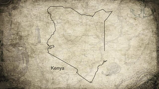 Kenya map drawn on a cartography background sheet of paper