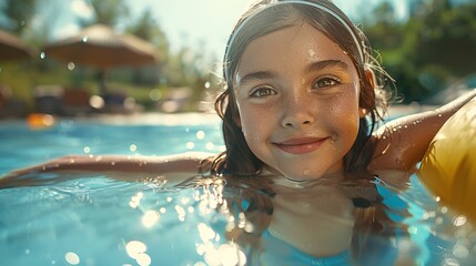 The Joy of Summer A Young Girl's Delight in Swimming Generative AI - obrazy, fototapety, plakaty