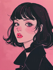 Vibrant manga style woman illustration
