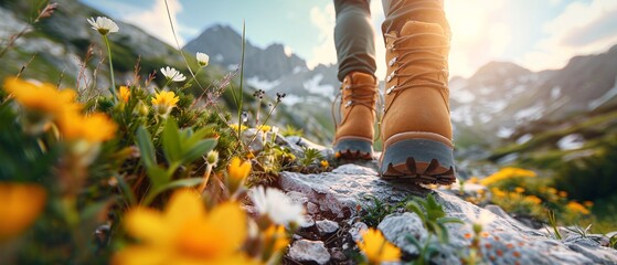 Exploring Nature's Beauty A Hiker's Journey Through Alpine Meadows Generative AI - obrazy, fototapety, plakaty