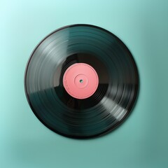 A black vinyl record on a blue background.