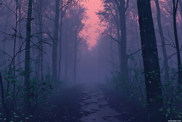 Naklejka premium Mystical Path Through the Foggy Forest Generative AI