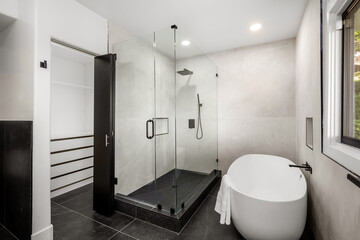 Modern Hollywood Hills home bathroom in Los Angeles, California, with a remodel of an older house