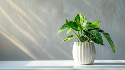 Beautiful Green Plant leaf In a Ceramic Vase on White Background for Interior Decoration