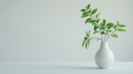 Beautiful Green Plant leaf In a Ceramic Vase on White Background for Interior Decoration