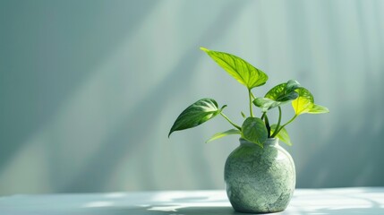 Beautiful Green Plant leaf In a Ceramic Vase on White Background for Interior Decoration