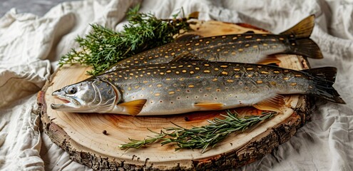 Freshly Caught Trout with Herbs on a Cutting Board Generative AI