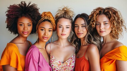 Fototapeta premium Diverse Group of Five Young Women Posing Together
