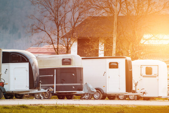 Horse Trailers Lined Up for Transport Duty. Safe Travels for Steeds.