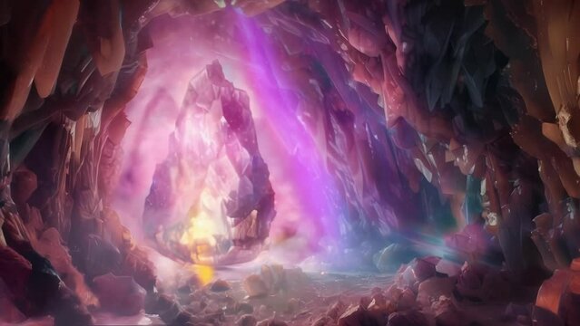 A spellbinding dance of light and shadows plays out in a mysterious cave where the walls seem to pulsate with otherworldly energy. . .